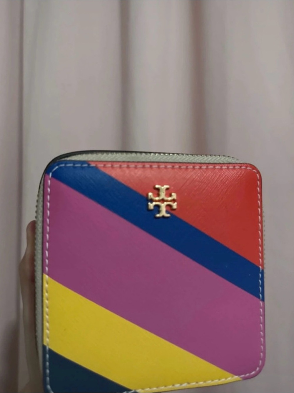 Tory Burch Diagonal Colorblock Zip Wallet - Red, Pink, Blue, Yellow